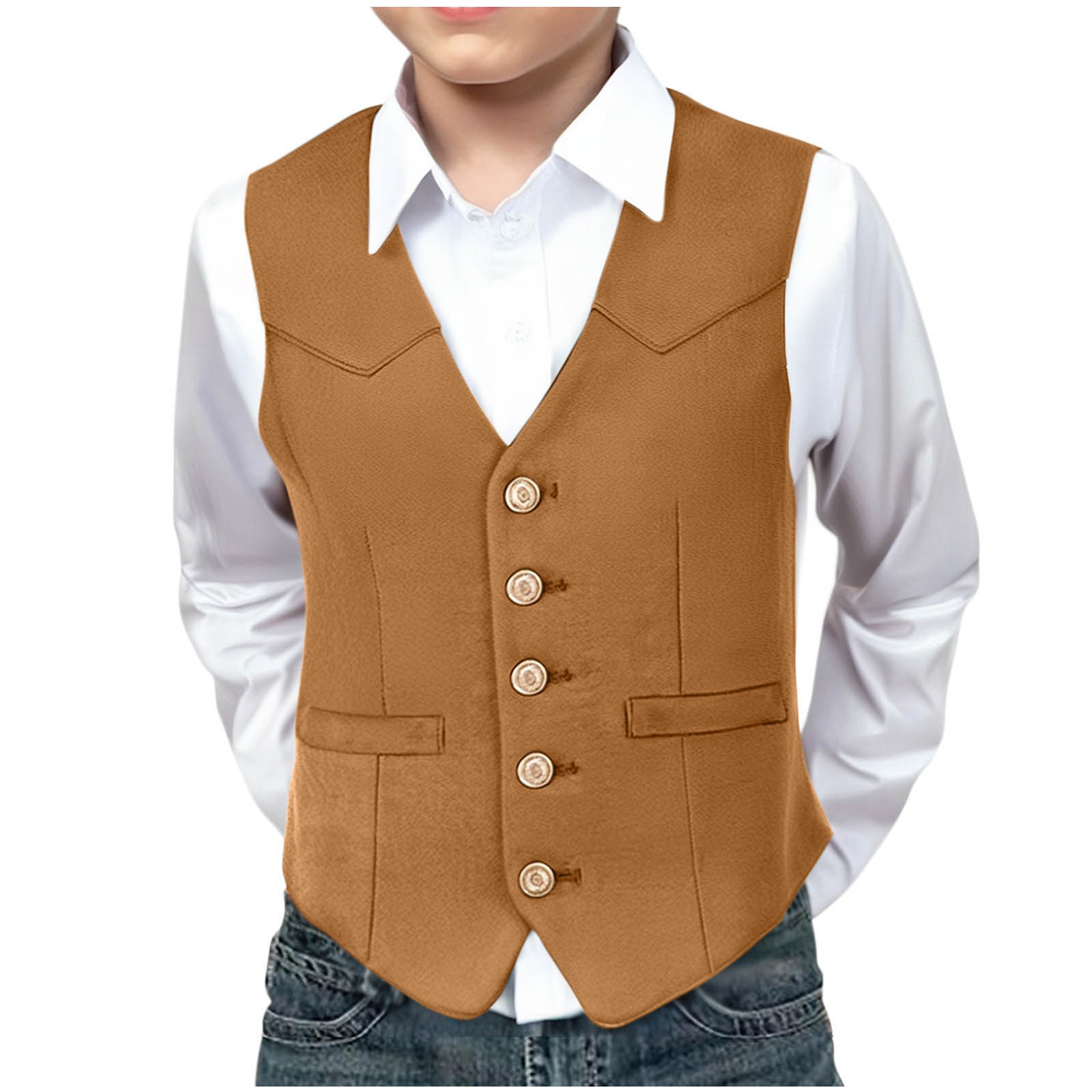 Posijego Boys Suit Vests Button V Neck Vintage Waistcoats Wedding Birthday Party Vest Tops for Boys